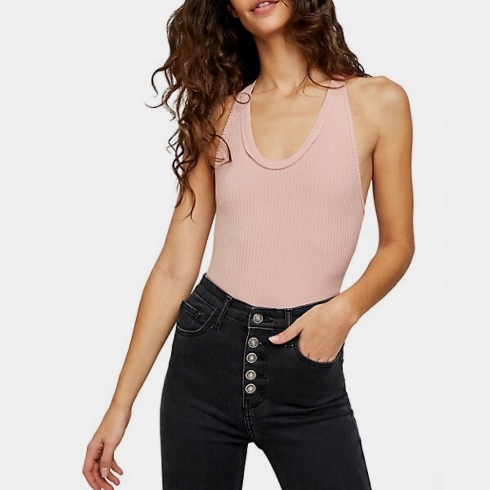 Free People Pink Bubble Bath Speed Dial Ribbed Bodysuit - Size XS